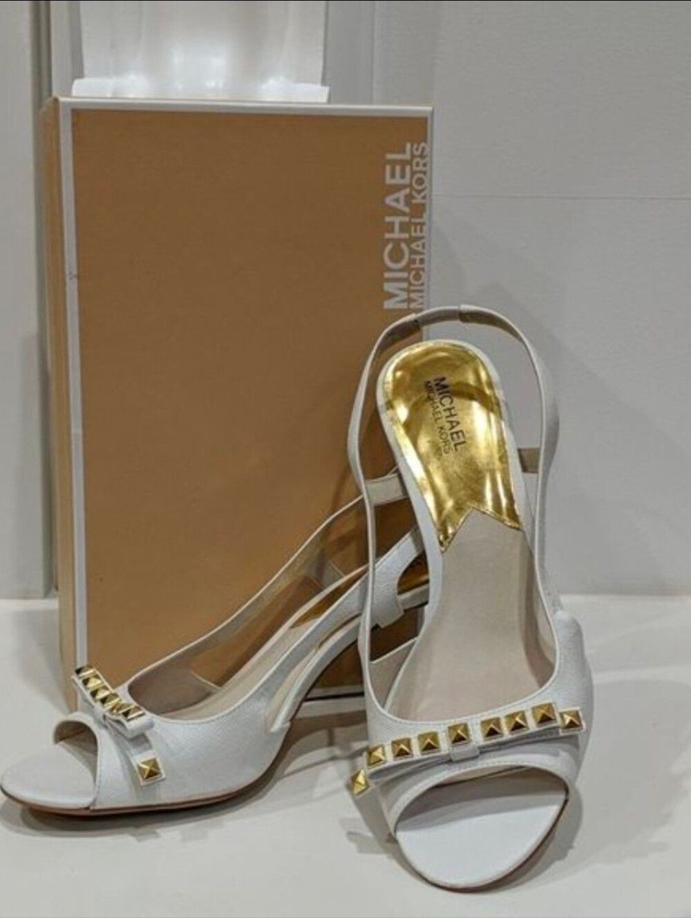 MICHAEL Michael Kors Livvy Optic White Slingback Heels, Size 11, Original Box